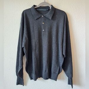 Time Pieces Men’s Polo Sweater XL Gray 100% Extra Fine Merino Wool Minimalist